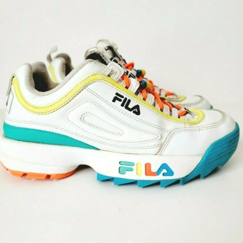 Fila Womens Disruptor Chunky Sneakers Women's Size 8.5 White/Neon Colorway
